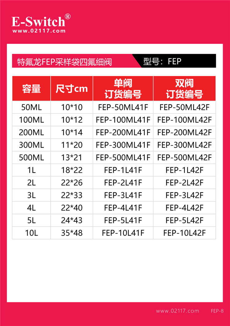 采样袋规格FEP-2024.01.08-1-16