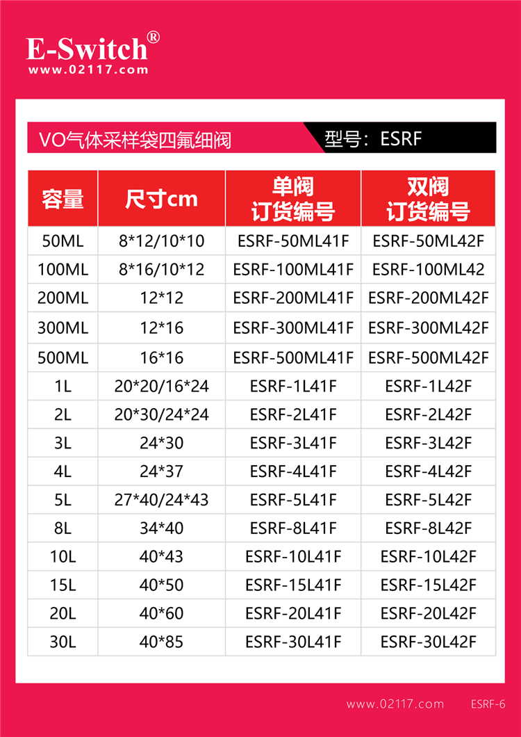 采样袋规格ESRF-2024.01.08-1-12