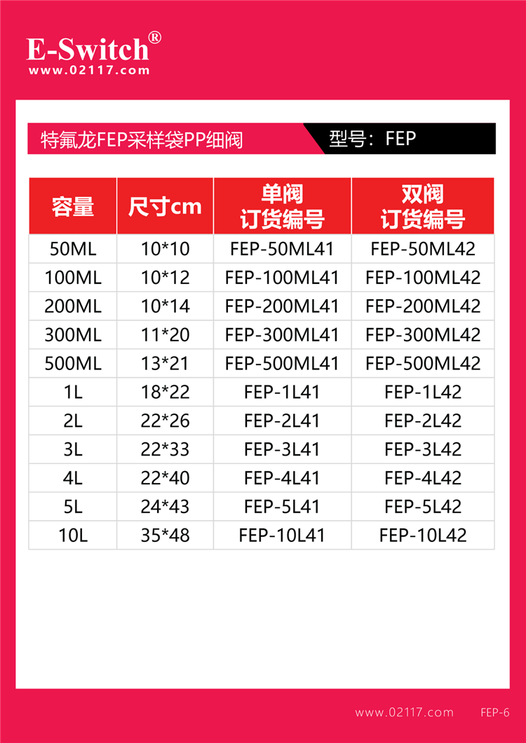 采样袋规格FEP-2024.01.08-1-14